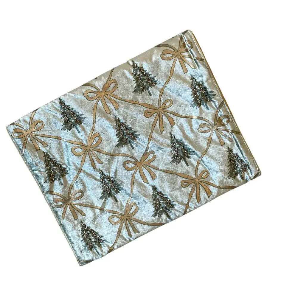 RACHEL ASHWELL Beaded Christmas Tree Bow Table Runner 16x90 Mint Green Gold NEW